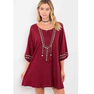 NEW red wine bohemian mini dress tunic size S
